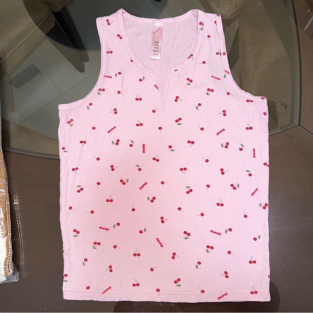 Skims Pink Cherry Print Tank Size small limited edition
